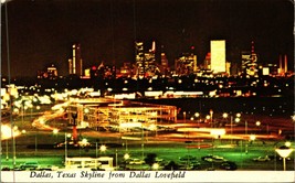 Night View Dallas Texas TX Skyline From Dallas Lovefield 1972 Chrome Postcard  - £3.07 GBP