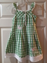 The Kids Square Girls Size 6 Green Check Summer Dress Butterflies - $9.99