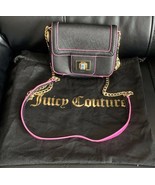 JUICY COUTURE Mini Black/Pink Leather Crossbody Bag Gold Tone Chain W Du... - $50.74 CAD