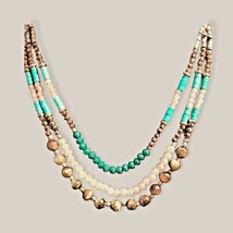 19 inch Copper Turquoise Beige Crystal 3 Strand  Necklace plus 2 in Exte... - $27.08