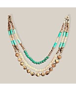 19 inch Copper Turquoise Beige Crystal 3 Strand  Necklace plus 2 in Exte... - £21.24 GBP