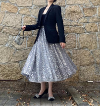 SILVER Sequin Tulle Midi Skirt Outfit Women Custom Plus Size Sparkly Tulle Skirt image 4