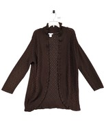 Vtg Y2K Bliss Women&#39;s Brown Open Cardigan Diamond Knit Sweater, Ruffle A... - $47.31 CAD