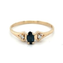 14k Yellow Gold Blue Sapphire Solitaire &amp; Diamond Ring 1.4g Size 6.5 - £195.80 GBP