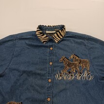 Dressbarn RN#81492 Women's 18/20 Blue Embroidery Tiger Cotton Blend Denim Jacket image 12