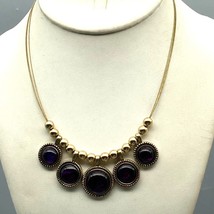 Elegant Purple and Gold Bib Necklace, Vintage Bold Bib on Triple Strand Wires - £37.81 GBP