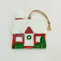 Vintage Hallmark 1987 Porcelain House Christmas Tree Ornament 2&quot; x 2 1/4&quot; - $13.30