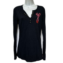 penny long love peace fashion bedazzled Bow Sequins long sleeve blouse Size M - £18.68 GBP