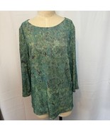 Coldwater Creek Blouse Top Boho 3/4 Sleeve Green Pattern Women&#39;s Size Large - $41.91 CAD