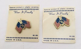 Vtg Patriotic (Lot Of 2) Two Flags Pinback Pin 1976 Bicentennial Button July 4TH - £7.60 GBP