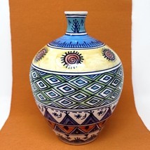 Pottery Vase Folk Art Design Mexican Southwest Aztec Boho Hand-painted 10”H - £56.18 GBP