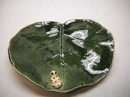 VINTAGE Ceramic GREEN Lily Pad PLATE Small WHITE Frog BLACK Dots VEIN De... - £27.39 GBP