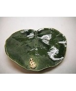 VINTAGE Ceramic GREEN Lily Pad PLATE Small WHITE Frog BLACK Dots VEIN De... - £26.80 GBP