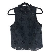 J.Crew Womens Fleur Top Eyelet Sleeveless Ruffle Black XS - £30.32 GBP