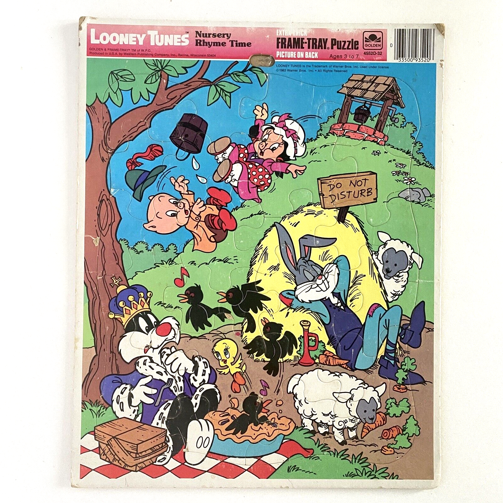 1983 Golden Looney Tunes Nursery Rhyme Time Frame Tray Puzzle 4552D-32 Vintage - $19.95