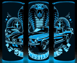 Glow in the Dark Ford Mustang Cobra Red Classic with Skulls Cup Mug Tumbler 20oz - £16.98 GBP