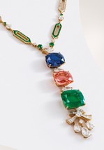 Handmade 925 Sterling Silver Gemstone Necklace, 3 Stone Necklace with colorful s - £296.32 GBP