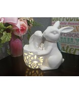 EASTER WHITE LIGHT UP BUNNY RABBITS STATUE FIGURINE TABLETOP DECOR - $28.99
