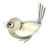 Vintage Signed Sterling Beau Detailed Chirping Sparrow Bird Modernist Pin Brooch - £31.15 GBP