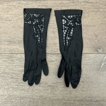 Vtg Womens Black Leather Lace Cutout Hand Gloves Size 6 10.5&quot; Length Euc - £14.48 GBP