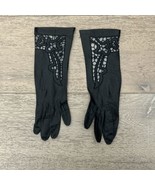 VTG WOMENS BLACK LEATHER LACE CUTOUT HAND GLOVES SIZE 6  10.5&quot; Length EUC - $342.12 MXN