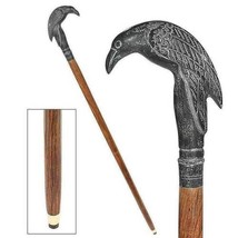 Victorian Sitting Crow Long Steampunk Walking Stick Cane AL Handle Walking Cane - £34.04 GBP