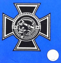 Maltese / Iron Cross With Biker Skull Sew-On Iron-On Embroidered Patch 4&quot;x4&quot; - £5.70 GBP