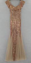 POEMS SONGS WOMENS FITTED 60&quot; LONG MERMAID DRESS SZ S ROSE GOLD FORMAL P... - $59.99