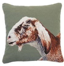 Pillow Throw Nubian Goat 18x18 Olive Green Poly Insert Needlepoint Canvas Wool - $269.00