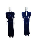 Vintage 1930-40s Blue Velvet Puff Sleeve Maxi Gown Dress XS Read* - £221.10 GBP