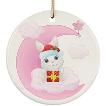 Cute Baby Bunny Pink Moon Ornament Christmas Gift Home Decor For Animal Lover - £11.83 GBP