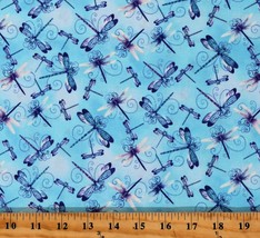 Cotton Dragonflies Bugs Swirls Dragonfly Lagoon Fabric Print by the Yard D762.75 - £10.20 GBP