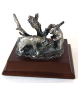 Vintage BEAR &amp; CUB Tree Pewter FIGURINE Wood Base Taiwan - €11,54 EUR