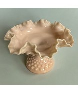 Vtg 6” x 8” Fenton Pink Pastel Hobnail Ruffled Pedestal Bowl Compote Can... - $79.19