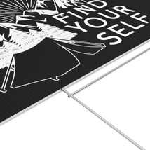 Adventure Awaits: Black &amp; White Tent in Mountain Landscape Yard Sign, 18&quot; x 24&quot;, - £37.05 GBP