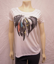 Chaser &quot;Feathered Heart&quot;  Raw Edge White S/S Tee M - £41.32 GBP
