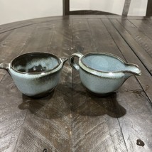 Frankoma Woodland Moss Blue creamer and open sugar Pottery Westwind Vintage - $741.49 MXN