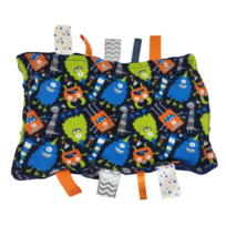 Halloween Monsters Green Orange Baby Security Blanket Taggies Blue Dimple Dots - $37.05