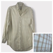Peter Millar Brown and Green Checked Men&#39;s 100% Cotton Shirt Size M - $26.93