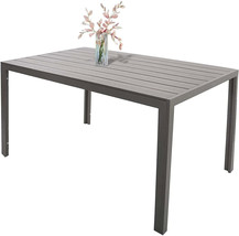 6 Person Outdoor Dining Table 55&quot;, Patio Rectangle Aluminum Table, Gray - £238.02 GBP