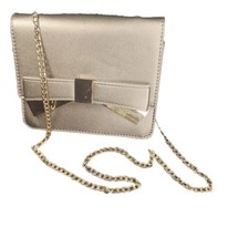 Urban Expressions Crossbody Chain Bow Handbag Vegan Poly Matte Metallic Gold - £15.56 GBP