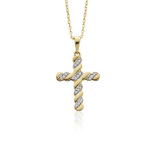 Gold Over Silver 1/10 CTTW Diamond Cross Pendant - £40.05 GBP