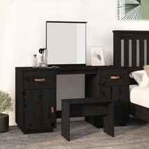 Dressing Table Set with a Mirror Black Solid Wood Pine - £158.61 GBP