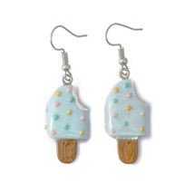 Cute Ice Cream Earrings Blue Bar Desert Dangle Drop Stainless Steel Ear Wire - £6.22 GBP