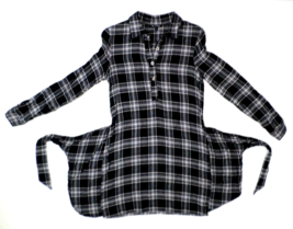 As U Wish Women&#39;s Pullover Button Shirt Dress w/ Tie Waist Rayon Plaid S... - £12.45 GBP