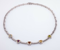 Gorgeous Multi Colors Genuine Gemstones Necklace Set In Sterling Silver - £205.60 GBP