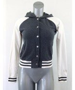 GRG Hoodie Girls Medium Gray White Varsity Style Snap Button Up Hooded J... - $7.92