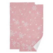 White Snowflakes Pink Hand Towels 2 Pack, Ultra Soft And Highly Absorben... - £27.75 GBP