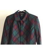 Halston Womens Wool Jacket Plaid green blue front zip lined Petite size 4 - £30.96 GBP