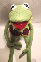 Vintage Jim Henson&#39;s Muppets KERMIT THE FROG Red Plaid Vest 24” Plush by Eden - £27.93 GBP